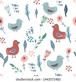 Simple Scandinavian pattern birds primitive naive style minimalistic and cute