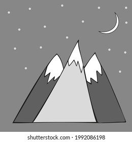 Simple scandinavian poster with mountains, moon and stars