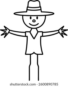 Simple Scarecrow Line Art Vector – Autumn and Fall Season Illustration