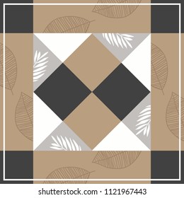 Simple scarf design with squares and leaves