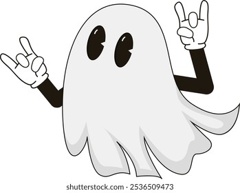 simple scary flying ghost halloween mascot illustration with funny pose and expression