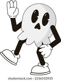 simple scary skull halloween mascot illustration with funny pose and expression