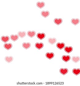 Simple scattered hearts confetti vector illustration. Creative holiday party decor. Framed hearts love emotion symbols isolated on transparent background. Romantic event simple decor.