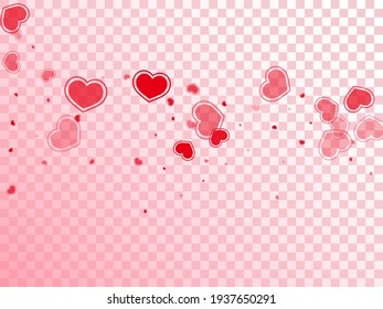 Simple scattered hearts confetti vector illustration. Creative February 14 backdrop. Bright hearts love pleasure symbols isolated on white background. Romantic event lovely decor.