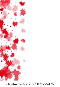 Sencillos corazones dispersos cayendo ilustración vectorial. Entorno romántico de la tarjeta de invitación. Los corazones rojos ruby aman los símbolos de pasión aislados en un fondo transparente. Decoración sencilla de aniversario.