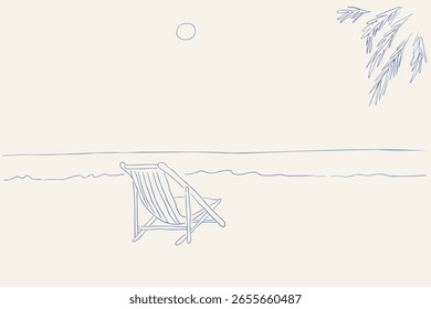 Escenario simple de la playa en estilo dibujado a mano. Plantilla para la decoración Diseño de postal Impresión de póster Fondo de Fondo de pantalla Envoltura de embalaje Fondo de Anuncio