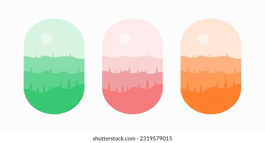 Simple scenery design on shape, flat landscape and mountain design