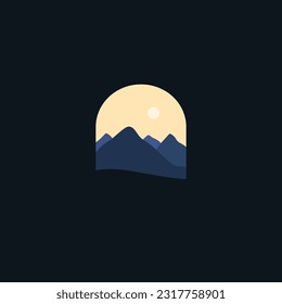 Simple scenery flat illustration, mountan landscape flat vector design