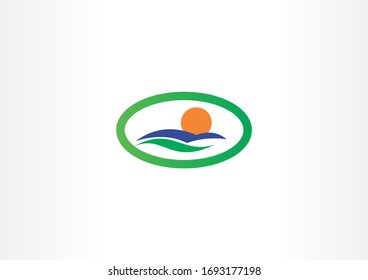 Simple scenery vector logo design with  round circle concept