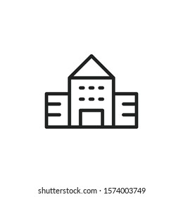 Simple school building line icon. Stroke pictogram. Vector illustration isolated on a white background. Premium quality symbol. Vector sign for mobile app and web sites.