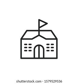 Simple school building line icon. Stroke pictogram. Vector illustration isolated on a white background. Premium quality symbol. Vector sign for mobile app and web sites.