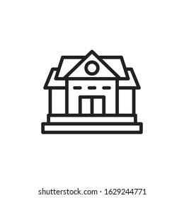 Simple school building line icon. Stroke pictogram. Vector illustration isolated on a white background. Premium quality symbol. Vector sign for mobile app and web sites.