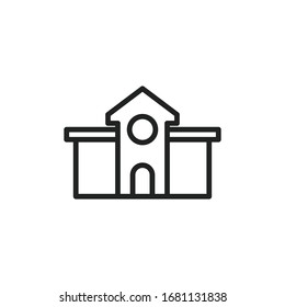Simple school building line icon. Stroke pictogram. Vector illustration isolated on a white background. Premium quality symbol. Vector sign for mobile app and web sites.
