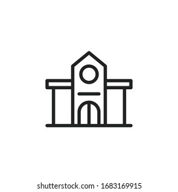 Simple school building line icon. Stroke pictogram. Vector illustration isolated on a white background. Premium quality symbol. Vector sign for mobile app and web sites.