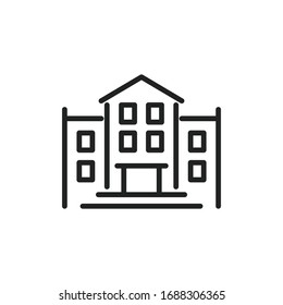Simple school building line icon. Stroke pictogram. Vector illustration isolated on a white background. Premium quality symbol. Vector sign for mobile app and web sites.