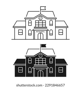 Simple school building line icon. Stroke pictogram. Vector illustration isolated on a white background. Premium quality symbol. Vector sign for mobile app and web sites.