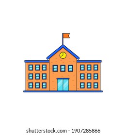 Einfache Schulgebäude, Vektorgrafik einzeln auf weißem Hintergrund. Symbol für Schulgebäude in linearer Farbe