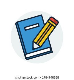 simple school pencil blue book icon