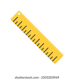 Simple school ruler in cartoon style on a white background. Yellow ruler without numbering.