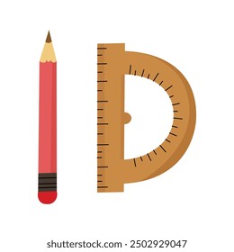 Simple school supplies illustration flat doodle pencil and ruler isolated