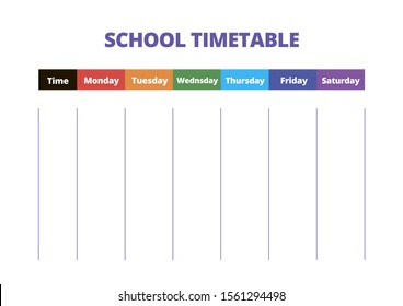 Simple school timetable with place for text. Everyday planner with white background for kids. A4 scaled standard size. Vector illustration