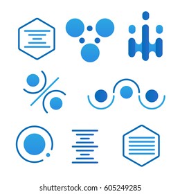 Simple science logo set on white background. Icon template for biology, chemistry, medicine laboratory. Symbol for corporate branding identity. Stock vector illustration.