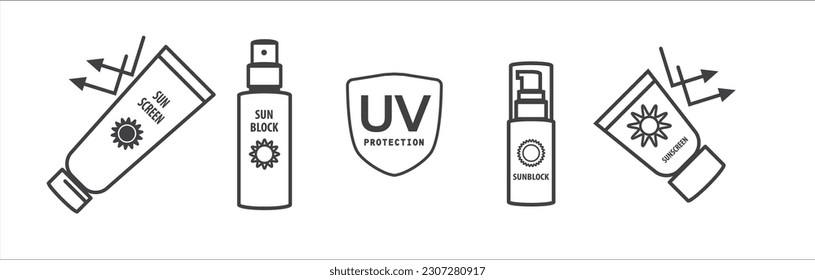 simple scincare to summer, sunblock and sunscreen icon vector illustration.