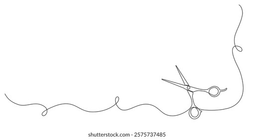 A simple scissor pattern as one continuous line for a modern hair salon or barbershop symbol. Editable stroke . Minimalistic vector illustration.