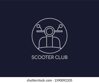 Simple Scooter Community Logo with Modern Concept Isolated on Blue Background. Design with Line Style on Circle Suitable for Motorbike Club or Company. Vector Illustration