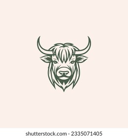 simple scottish highland cow cattle farm logo vector illustration template design