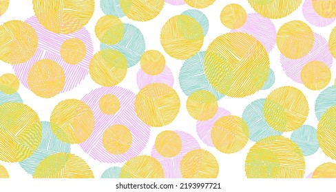 Simple scribble circle shapes of lines seamless pattern graphic design. Textile print. Bubbles doodling. Group of circles scribbling. Circular scratch shapes of scribble lines repeating pattern.