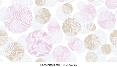 Simple scribble round shapes of lines seamless pattern vector design. Fabric print. Bubbles doodling. Group of circles scribbling. Circular shapes of scribble lines repeating pattern.