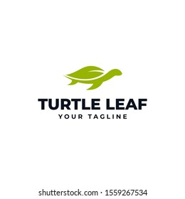 Simple Sea Turtle and Nature Leaf Eco Logo Design Template