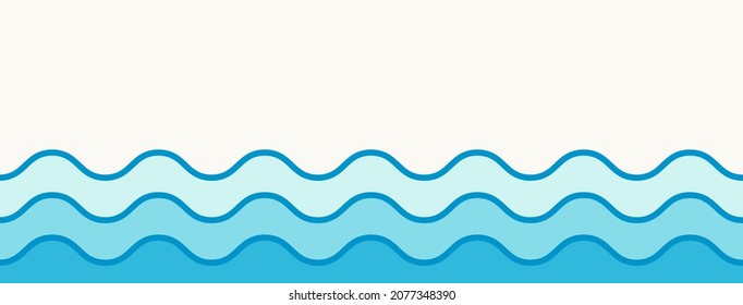 Simple sea wave ocean vector seamless background with lines and blue waves. Ocean waves simple outline vector illustration. Seamless pattern.