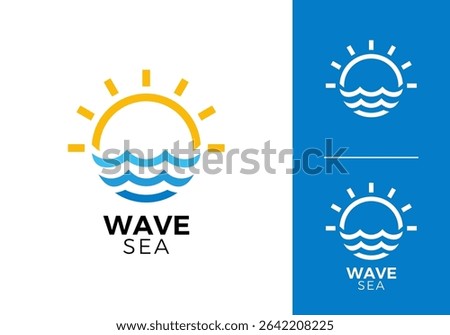 simple sea wave with sun circle logo vector design concept