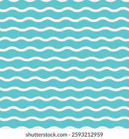 simple sea waves seamless pattern in white and aqua blue. For fabric, textile and beach décor 