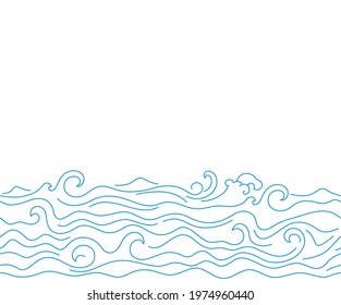 Simple sea waves sketch background. Horizontal pattern illustration of ocean surf wave.