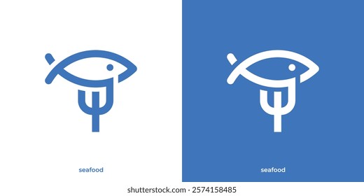 Simple Seafood Logo. Fork and Fish Graphic Icons. Restaurant Seafood Logo Design Template.