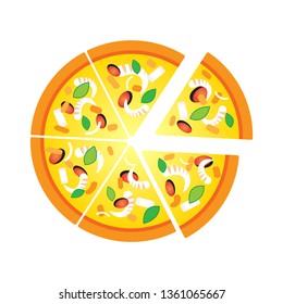 Simple seafood pizza cartoon vector illustration design. Slide of pizza on white background.
