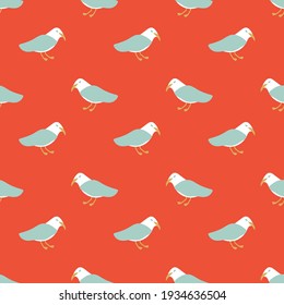 Simple seagulls on red seamless vector pattern. Surface print design for fabrics, stationery, scrapbook paper, gift wrap, textiles, backgrounds, and packaging.