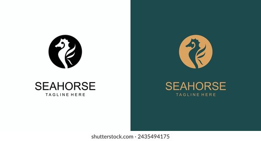 Diseño simple del logotipo del caballito de mar con el concepto único| vector premium