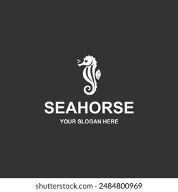 Vector simple del diseño del logotipo del caballito de mar sobre fondo negro