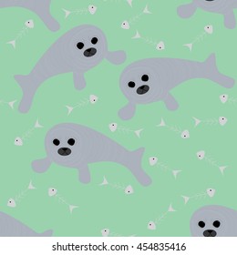 Simple seals on the green background
