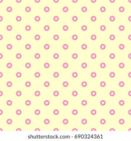 Simple seamless abstract geometrical pattern. Pink and white polka dots on light yellow background.