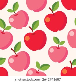 simple seamless apple pattern with pink and red apples.