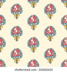 Simple seamless background with bouquets of flowers. Vector illustration.