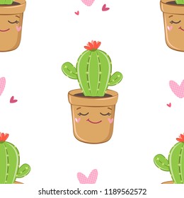 Simple seamless background with cactuses. Pattern. Vector illustration.