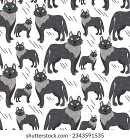 Simple seamless background with cartoon wolf image. Blue-gray wolf on a white background. Vector. Pattern.Vector illustration. printing on textiles and paper, children's illustration