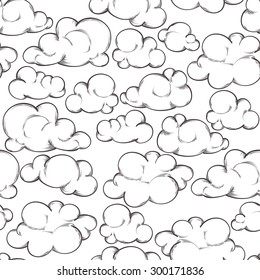 simple seamless background with cute cartoon clouds