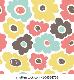 Simple seamless background with flowers in pastel colors.
